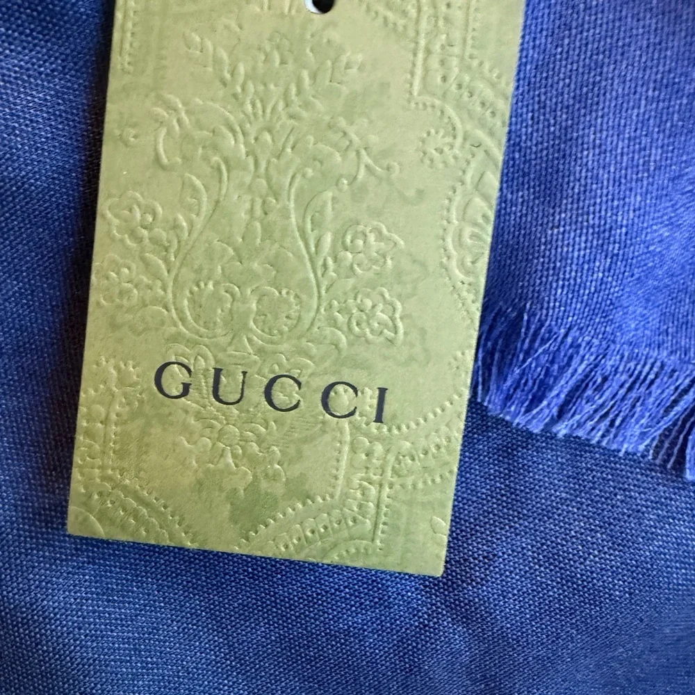 New Auth Gucci GG Jacquard Silk/Wool Blend Scarf/Shawl - Picture 9 of 9
